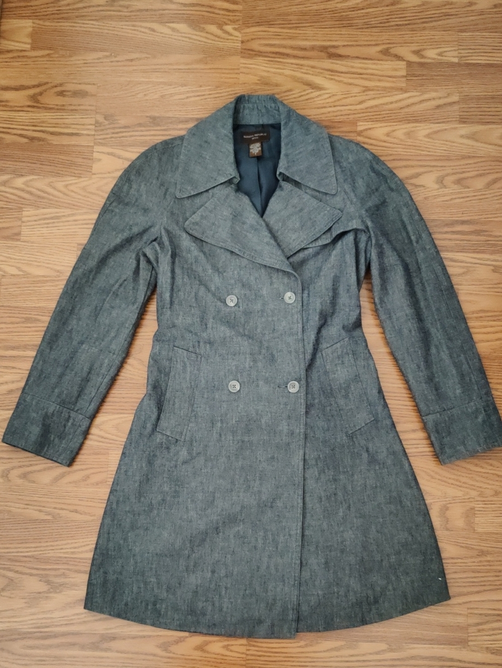 Banana Republic Women's Double-Breasted Grayish Blue Trench Coat